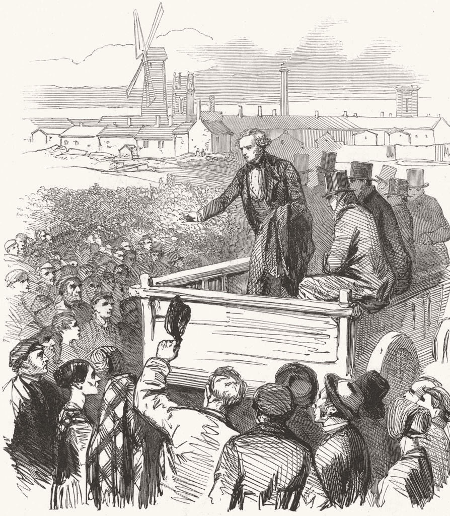 PRESTON STRIKE. Mr. Cowell addressing the factory operatives. Lancashire 1853